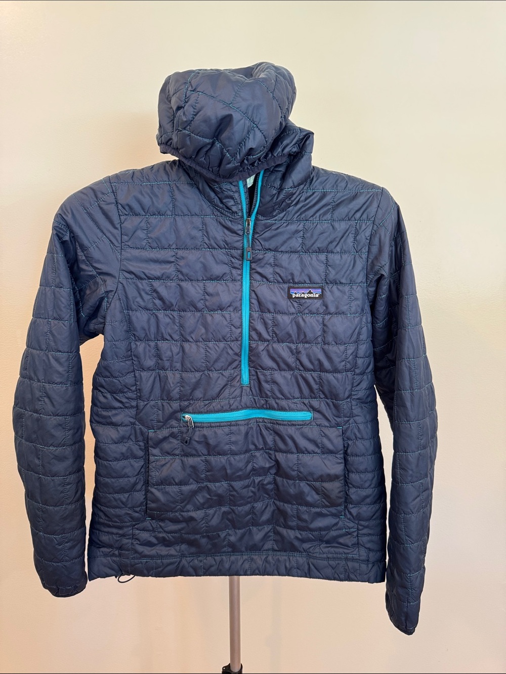 Patagonia Nano Puff Quilted Pullover - Navy with Teal Accents